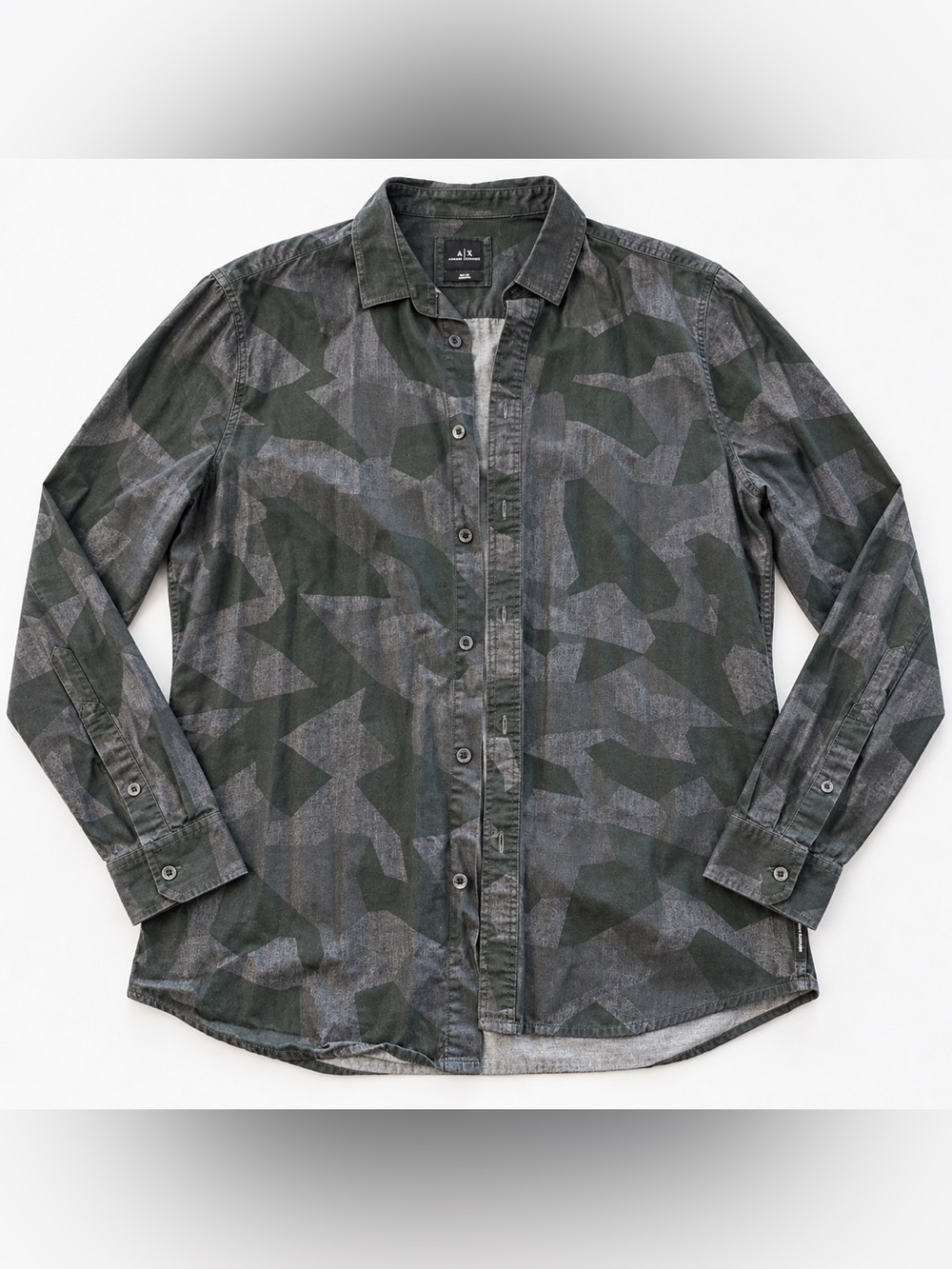 Armani Exchange Men's Geometric Button-Up Shirt in Green & Black